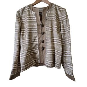 Safe Silk Adrianna Papell Jacket Size 8 100% Silk Washable Brown Retro